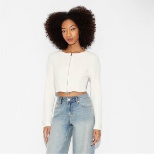 Wild Fable White Ribbed Cropped Zip Cardigan Women’s Size Large